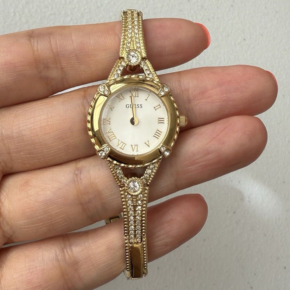 GUESS Women's Gold Tone Crystal Accent Watch 22 MM Self Adjustable Bracelet